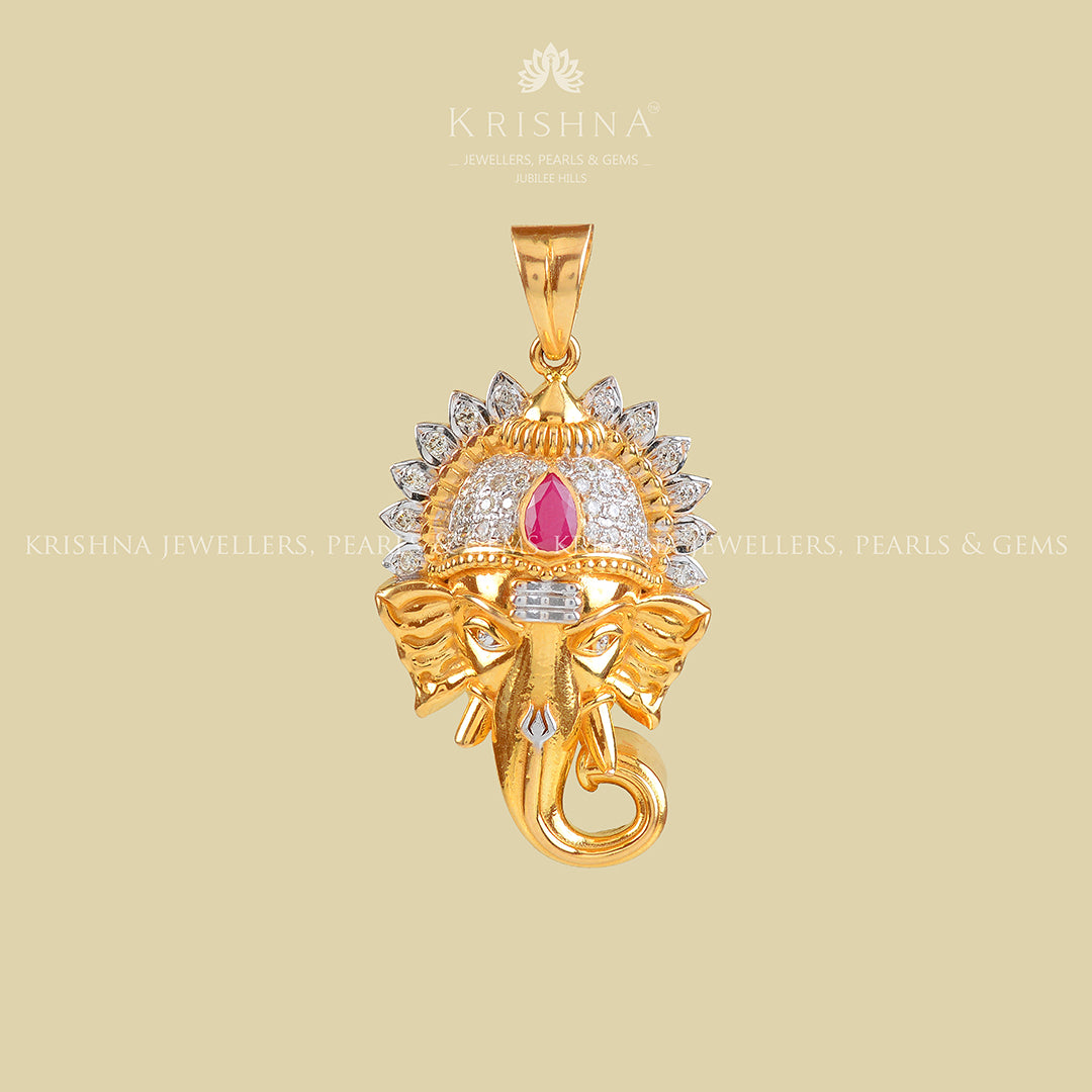 Beautiful 22k Gold Ganesh Pendant - Krishna Jewellers Pearls and Gems