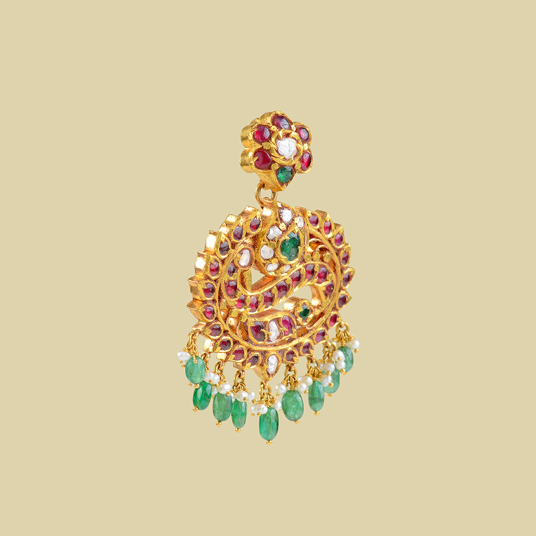 22k Rose Cut Polki Emerald Pendant - Krishna Jewellers Pearls and Gems