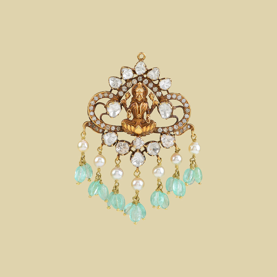18k Victorian Polki Laxmi Devi Pendant - Krishna Jewellers Pearls and Gems