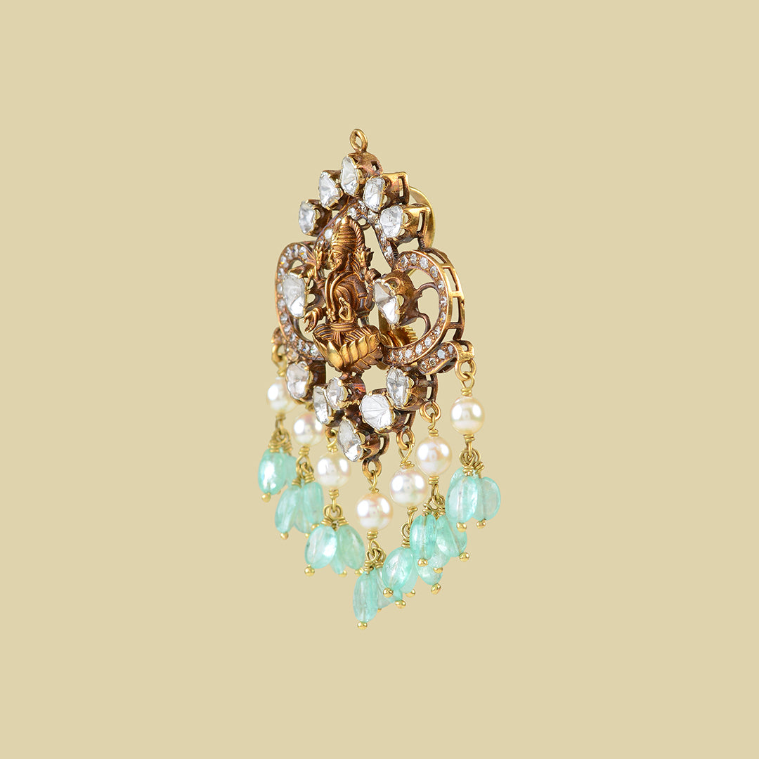 18k Victorian Polki Laxmi Devi Pendant - Krishna Jewellers Pearls and Gems