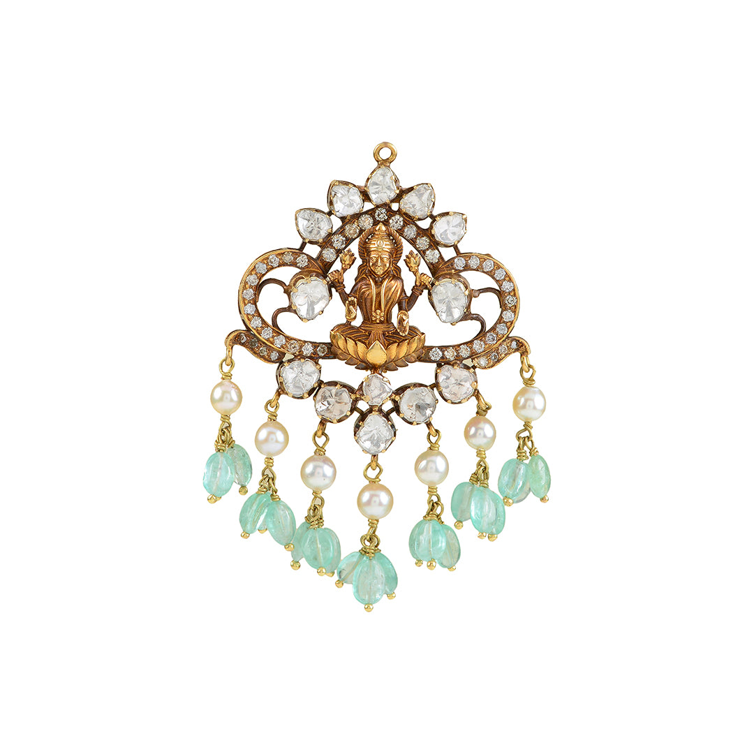 18k Victorian Polki Laxmi Devi Pendant - Krishna Jewellers Pearls and Gems
