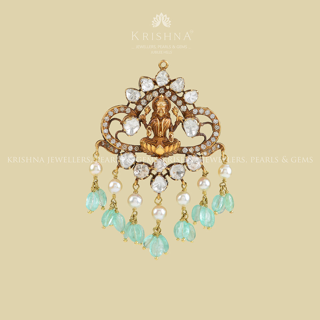 18k Victorian Polki Laxmi Devi Pendant - Krishna Jewellers Pearls and Gems