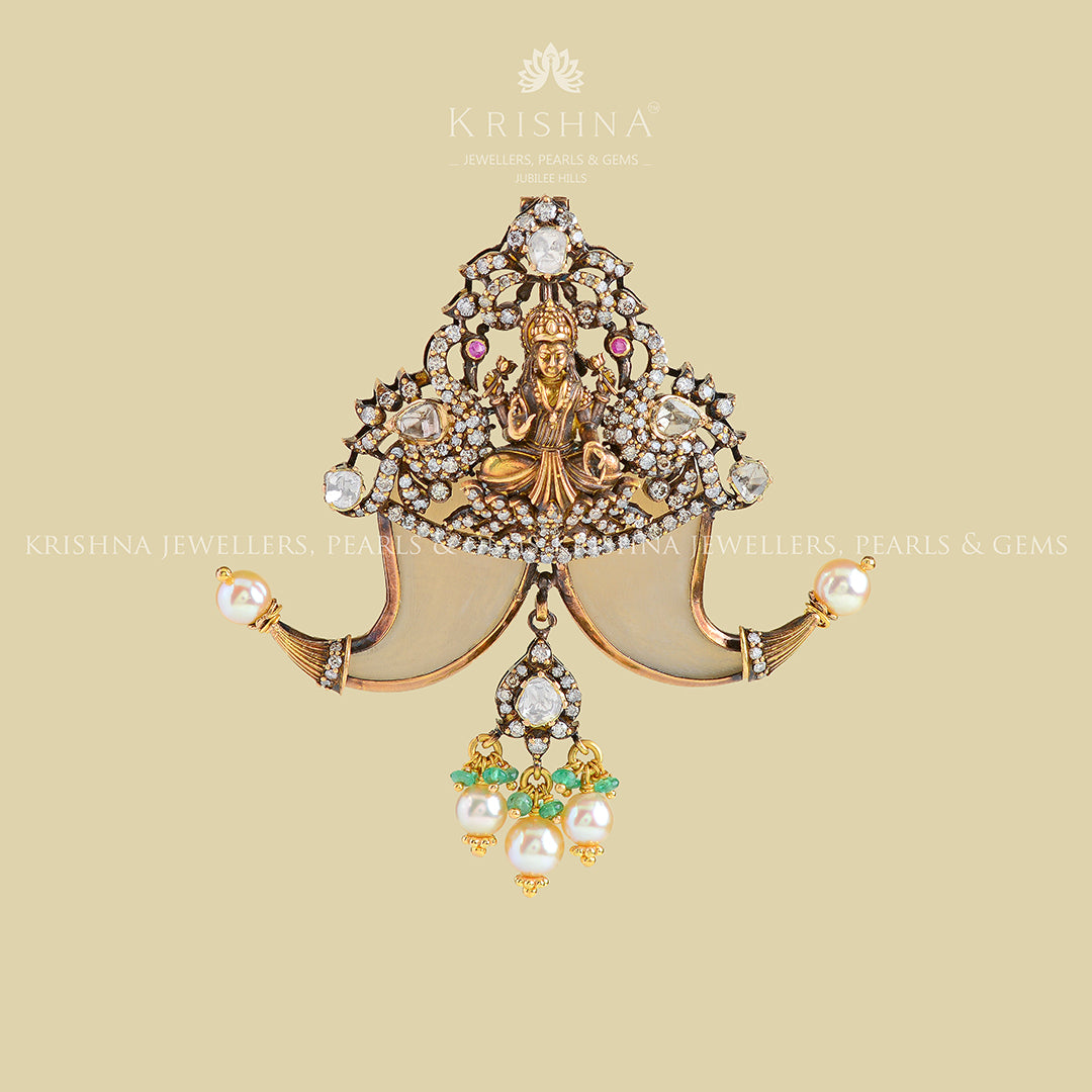 Victorian style gold polki pendent - Krishna Jewellers Pearls and Gems