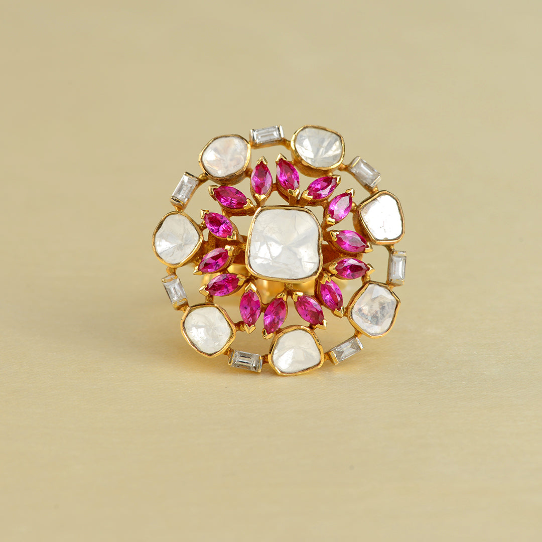 18k Polki Ruby Ring for women - Krishna Jewellers Pearls and Gems