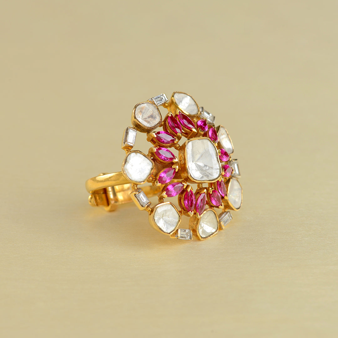18k Polki Ruby Ring for women - Krishna Jewellers Pearls and Gems