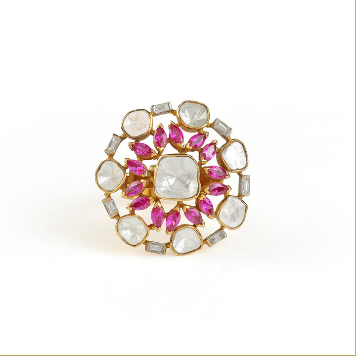 18k Polki Ruby Ring for women - Krishna Jewellers Pearls and Gems