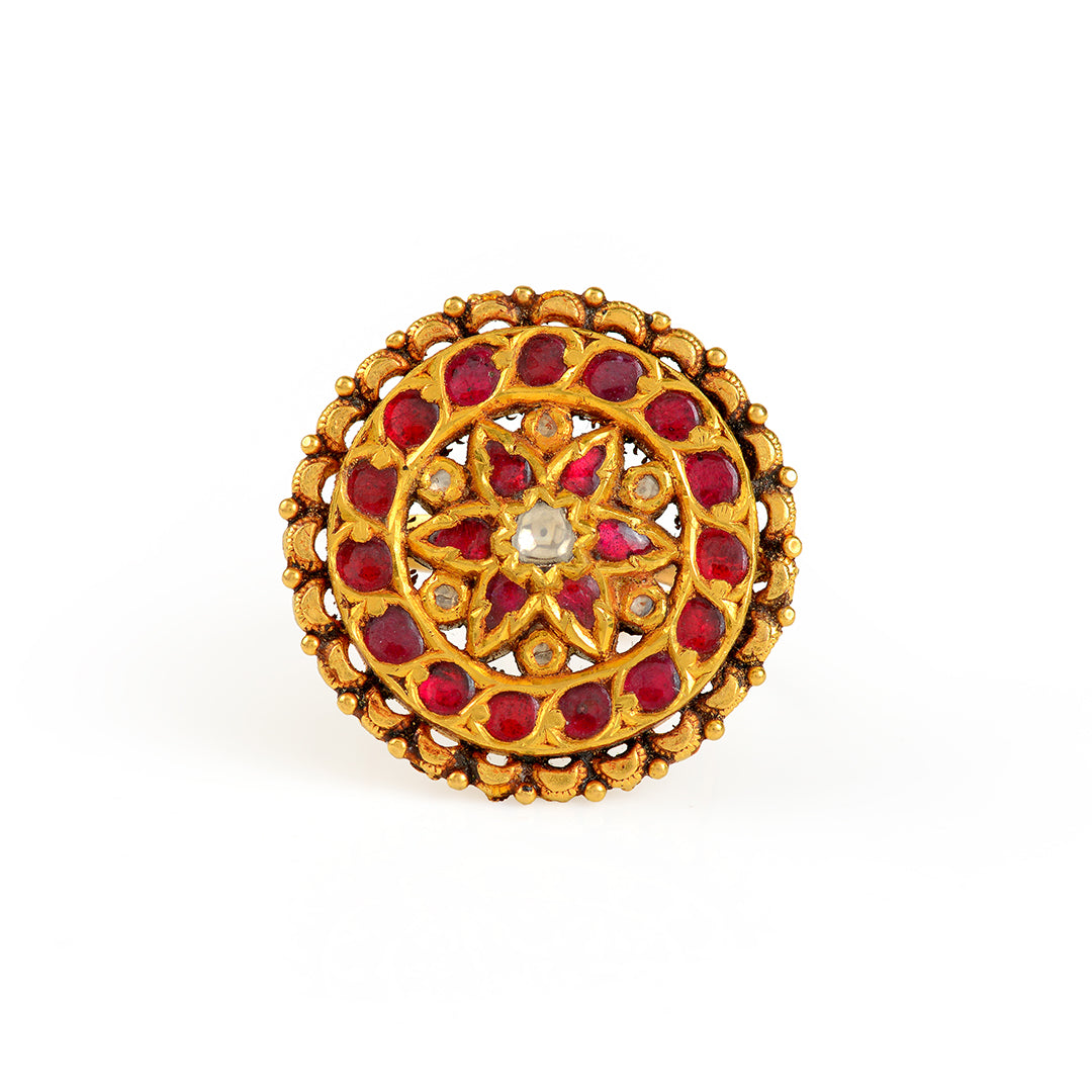 22k Gold Kundan Polki Ring - Krishna Jewellers Pearls and Gems
