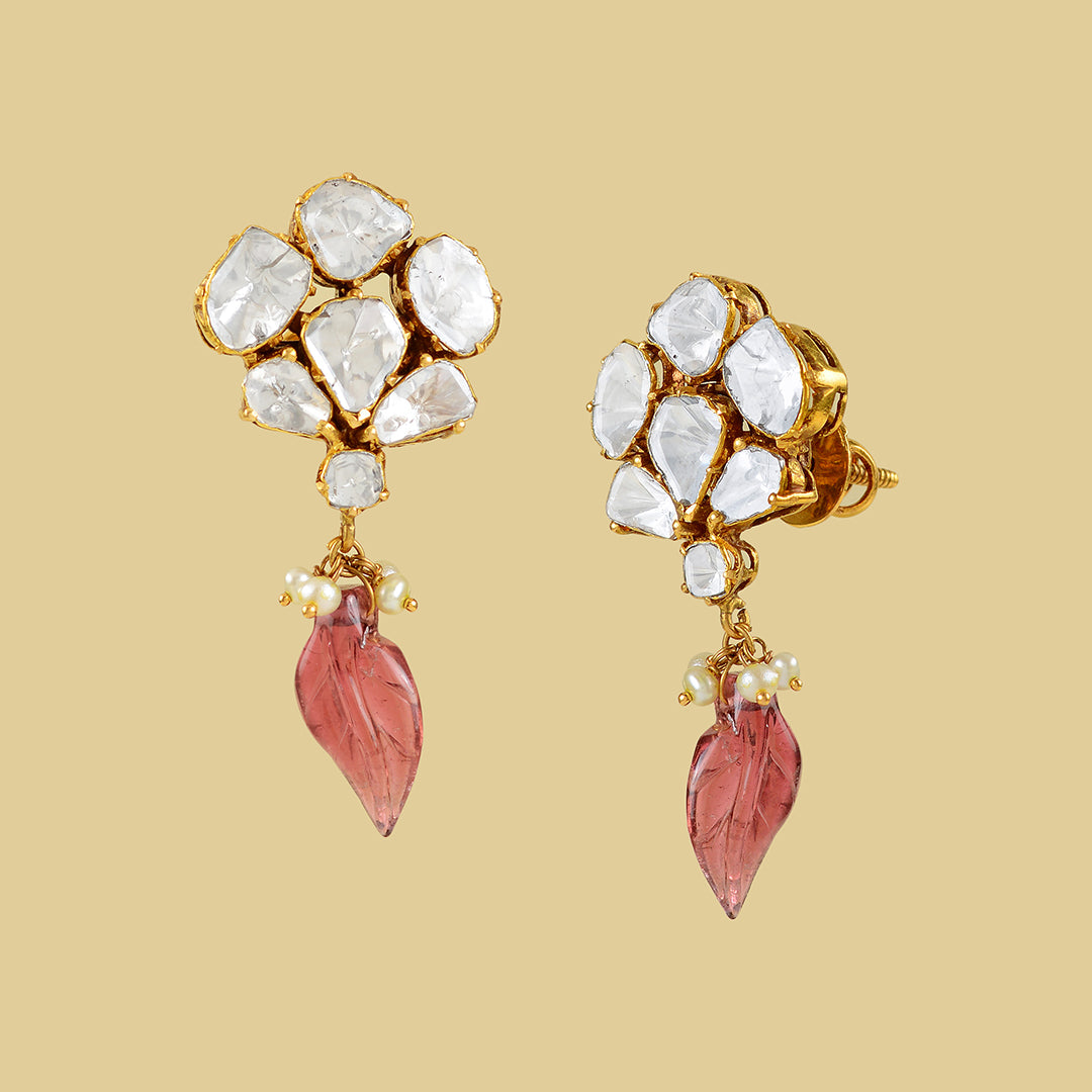 22k Gold Polki Studed Earrings - Krishna Jewellers Pearls and Gems