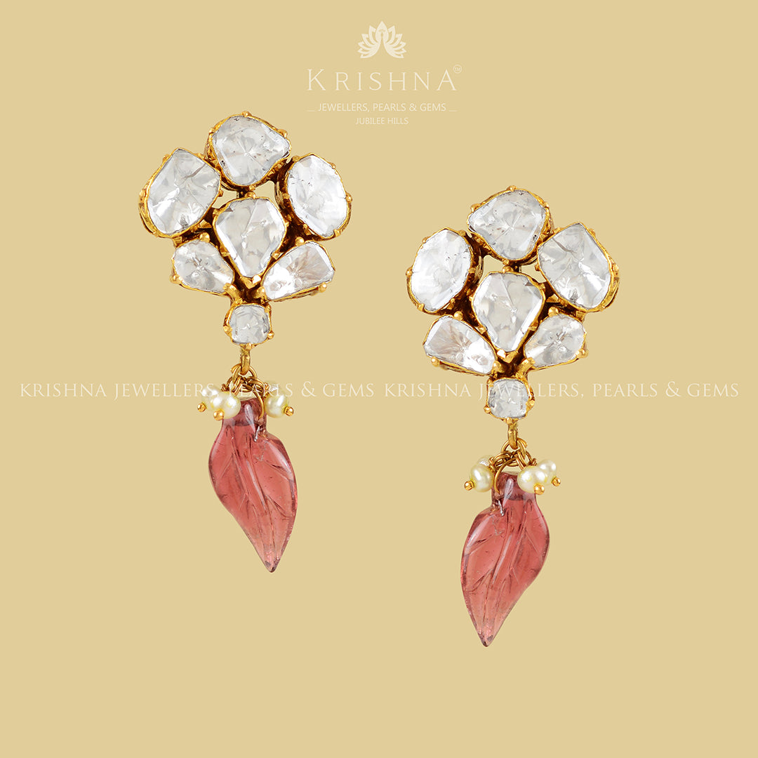 22k Gold Polki Studed Earrings - Krishna Jewellers Pearls and Gems