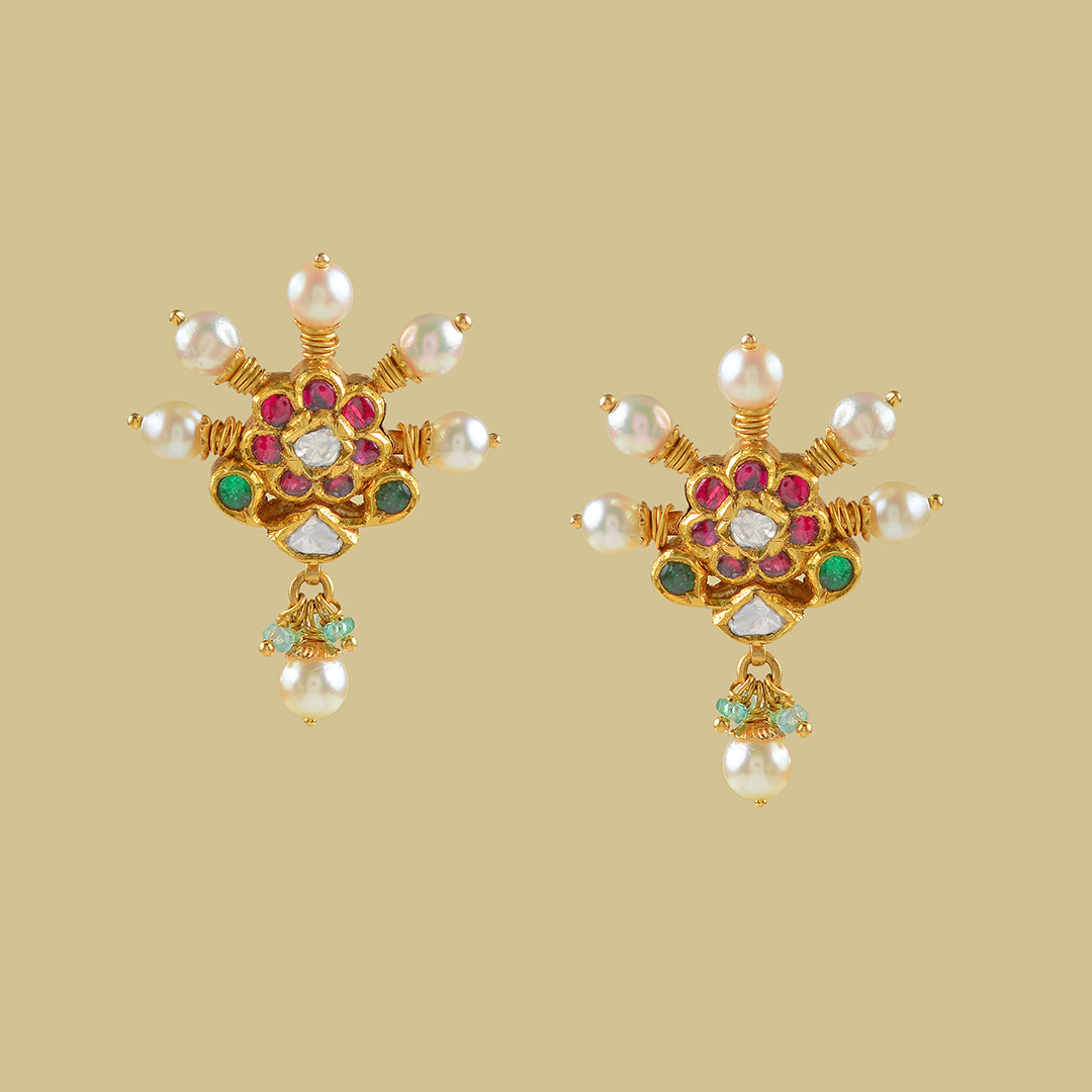 Gold Polki Hanging Earrings - Krishna Jewellers Pearls and Gems