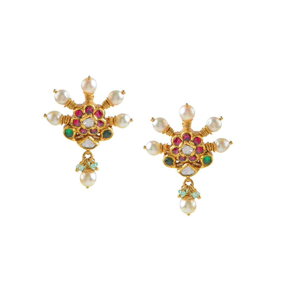 Gold Polki Hanging Earrings - Krishna Jewellers Pearls and Gems