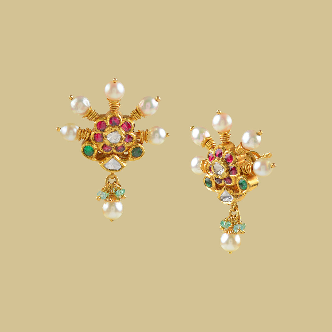 Gold Polki Hanging Earrings - Krishna Jewellers Pearls and Gems