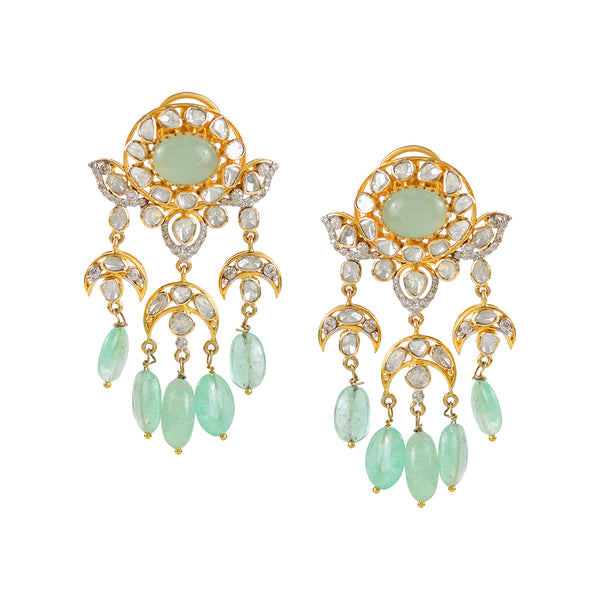 14K gold polki emerald hanging earrings