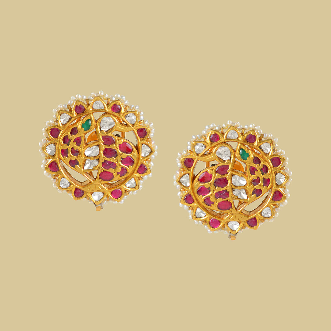 22k Gold Polki Studed Kundan Earrings - Krishna Jewellers Pearls and Gems