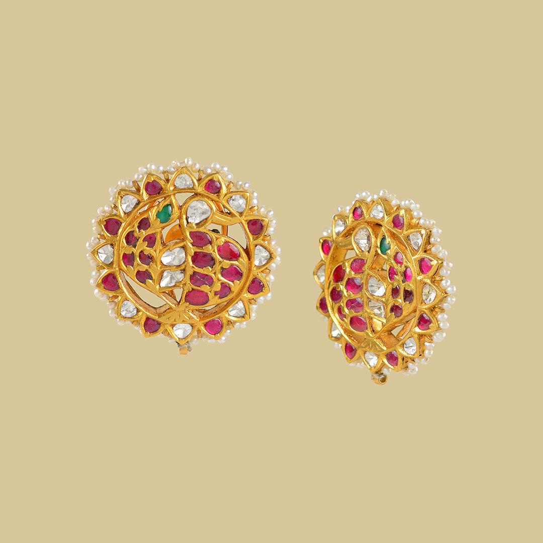 22k Gold Polki Studed Kundan Earrings - Krishna Jewellers Pearls and Gems