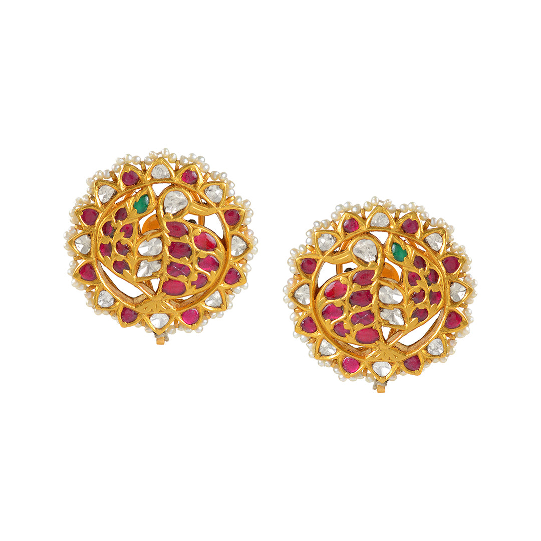 22k Gold Polki Studed Kundan Earrings - Krishna Jewellers Pearls and Gems