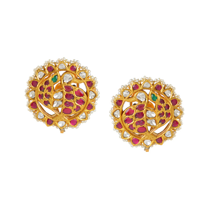22k Gold Polki Studed Kundan Earrings - Krishna Jewellers Pearls and Gems