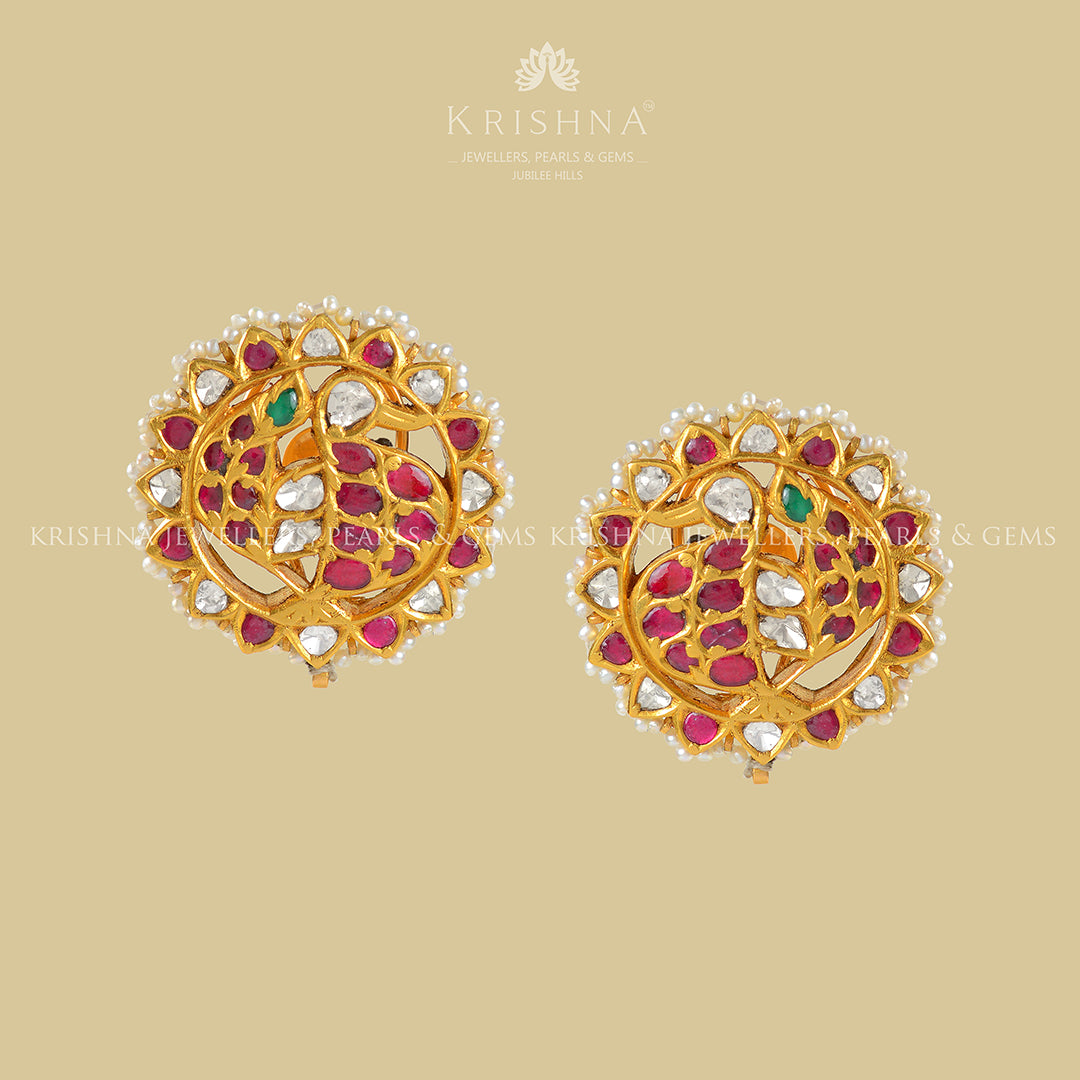 22k Gold Polki Studed Kundan Earrings - Krishna Jewellers Pearls and Gems