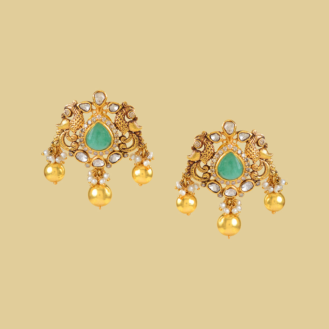18k Gold Polki Stud Earrings - Krishna Jewellers Pearls and Gems