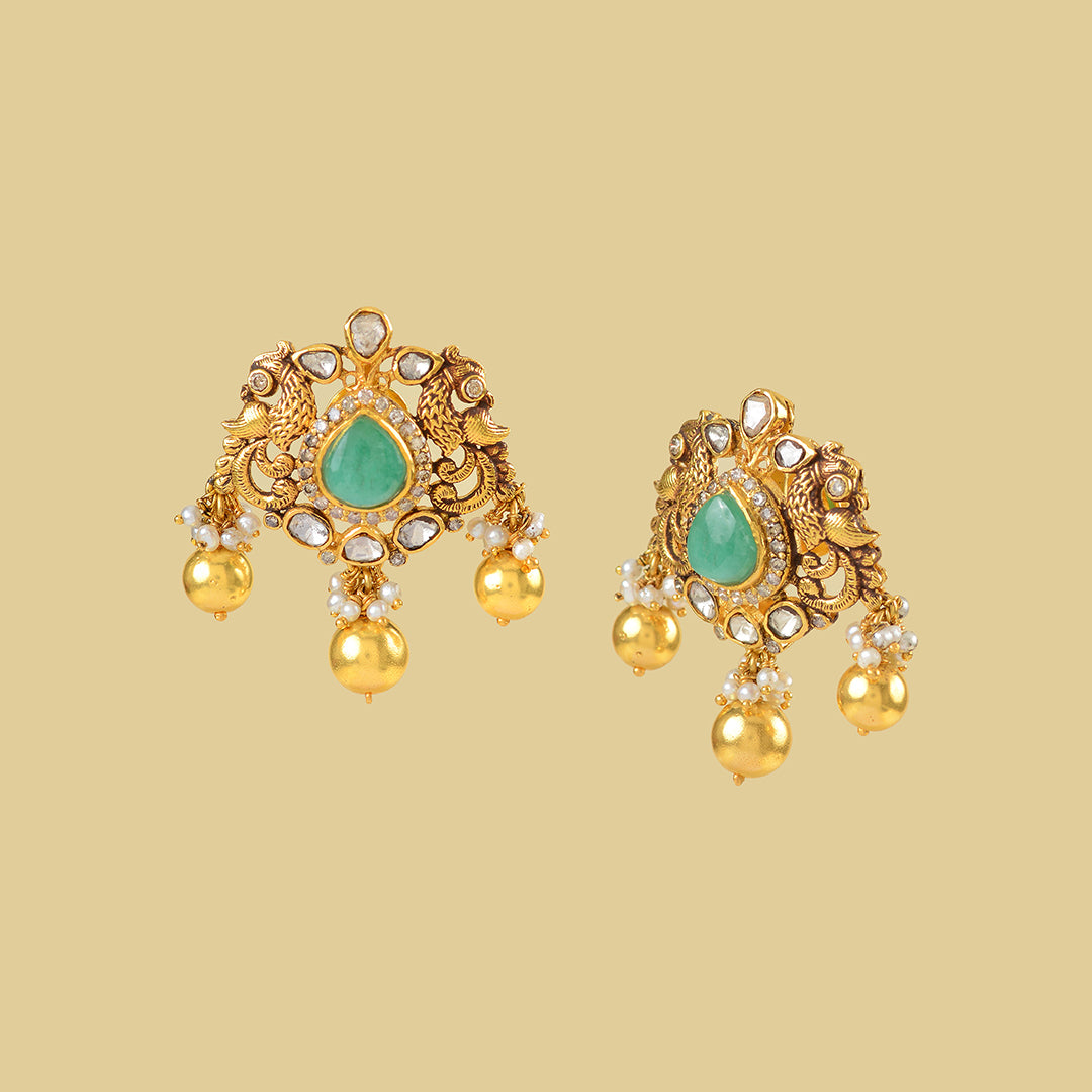 18k Gold Polki Stud Earrings - Krishna Jewellers Pearls and Gems