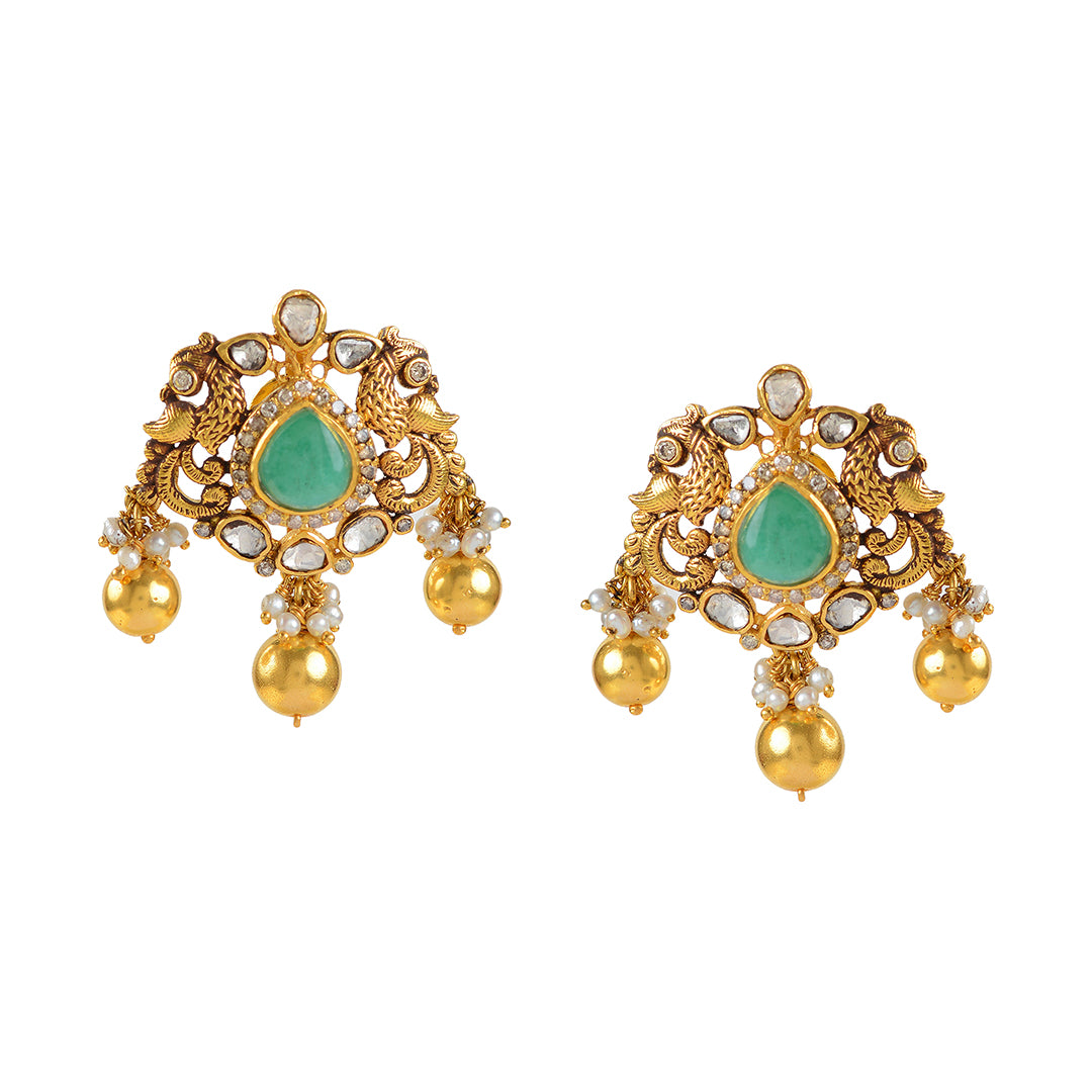 18k Gold Polki Stud Earrings - Krishna Jewellers Pearls and Gems