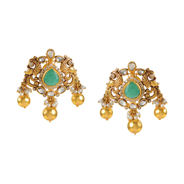 18k Gold Polki Stud Earrings - Krishna Jewellers Pearls and Gems