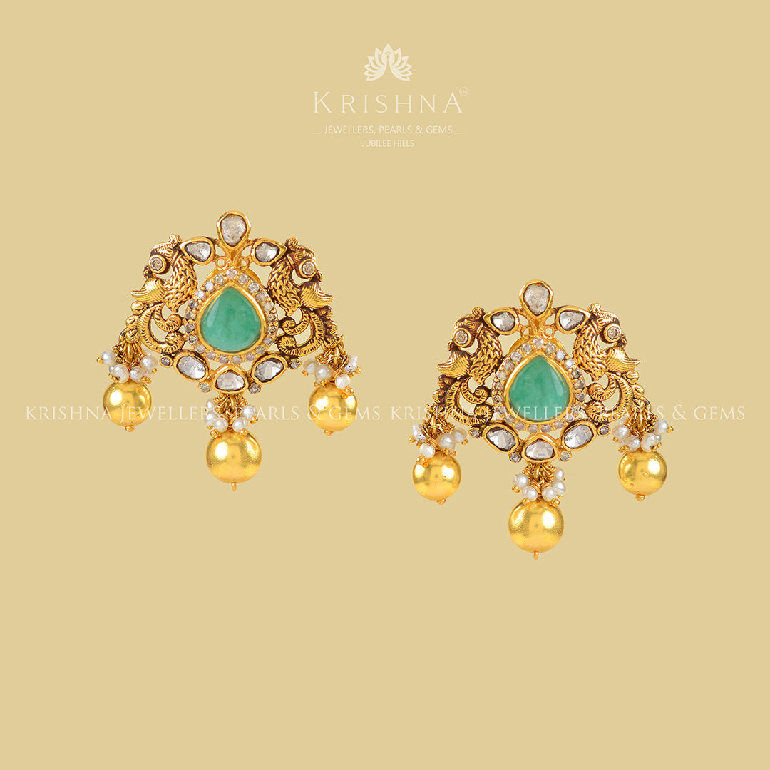 18k Gold Polki Stud Earrings - Krishna Jewellers Pearls and Gems