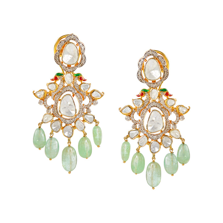 Emerald Polki Hanging Earrings - Krishna Jewellers Pearls and Gems