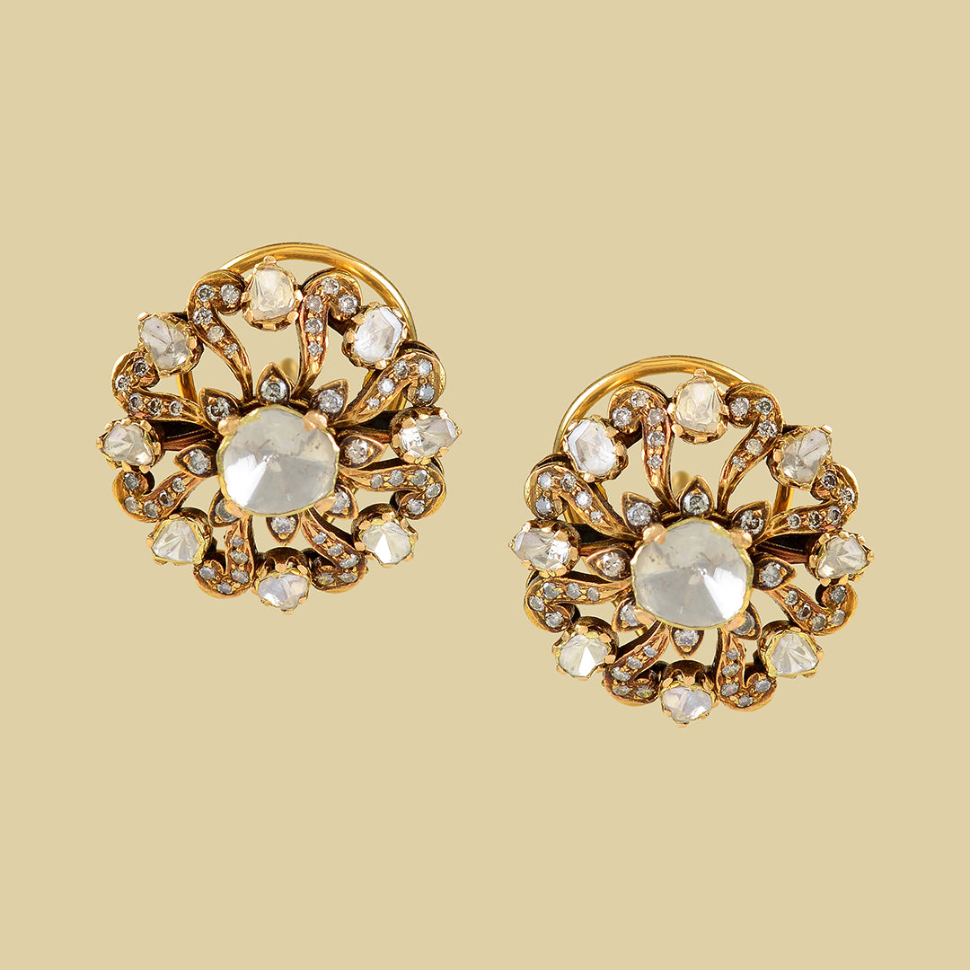 18k Victorian Studed Polki Earrings - Krishna Jewellers Pearls and Gems
