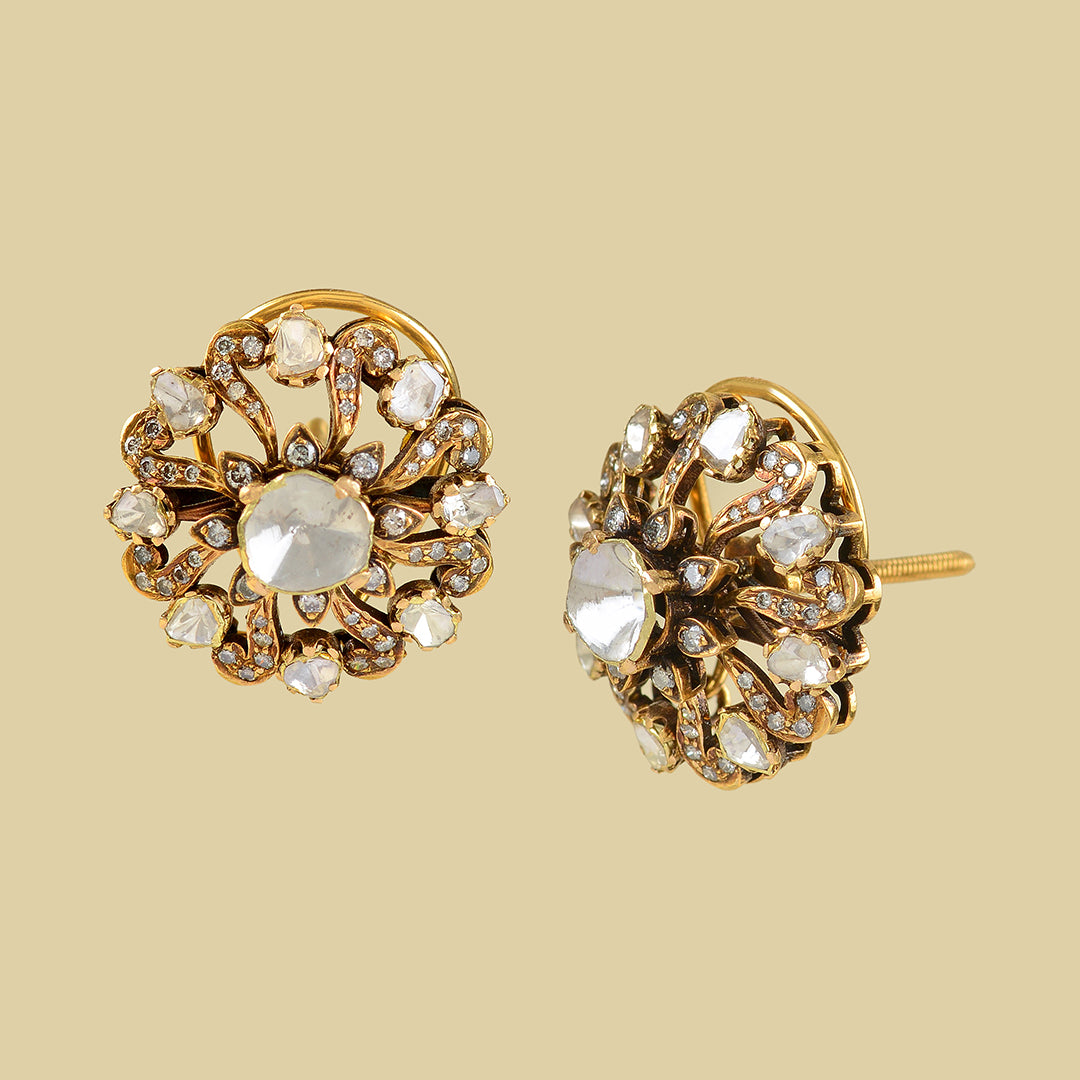 18k Victorian Studed Polki Earrings - Krishna Jewellers Pearls and Gems