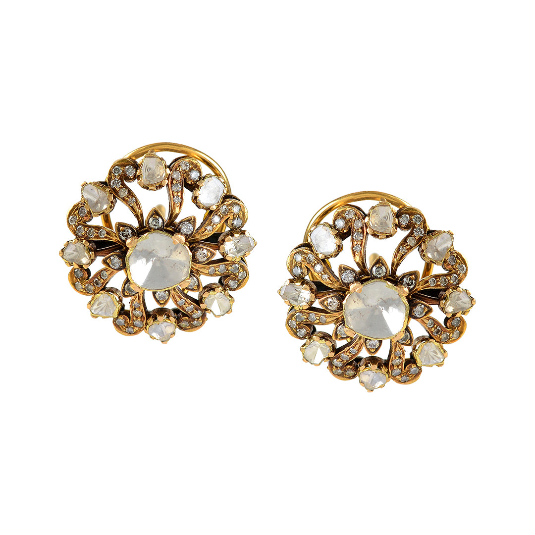 18k Victorian Studed Polki Earrings - Krishna Jewellers Pearls and Gems