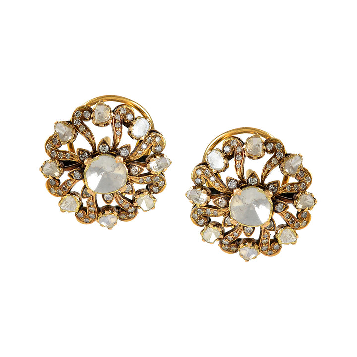 18k Victorian Studed Polki Earrings - Krishna Jewellers Pearls and Gems