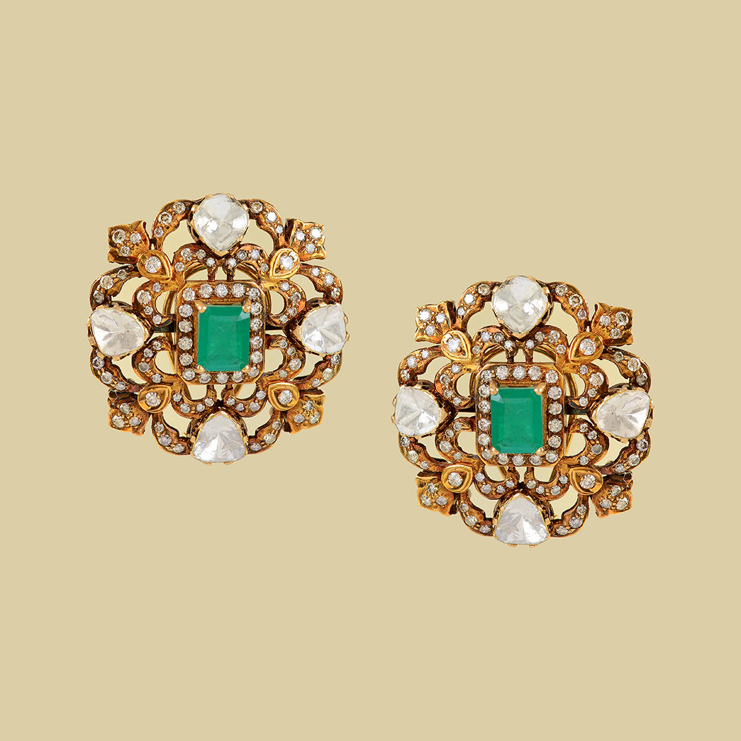 Victorian Polki Stud Earrings - Krishna Jewellers Pearls and Gems