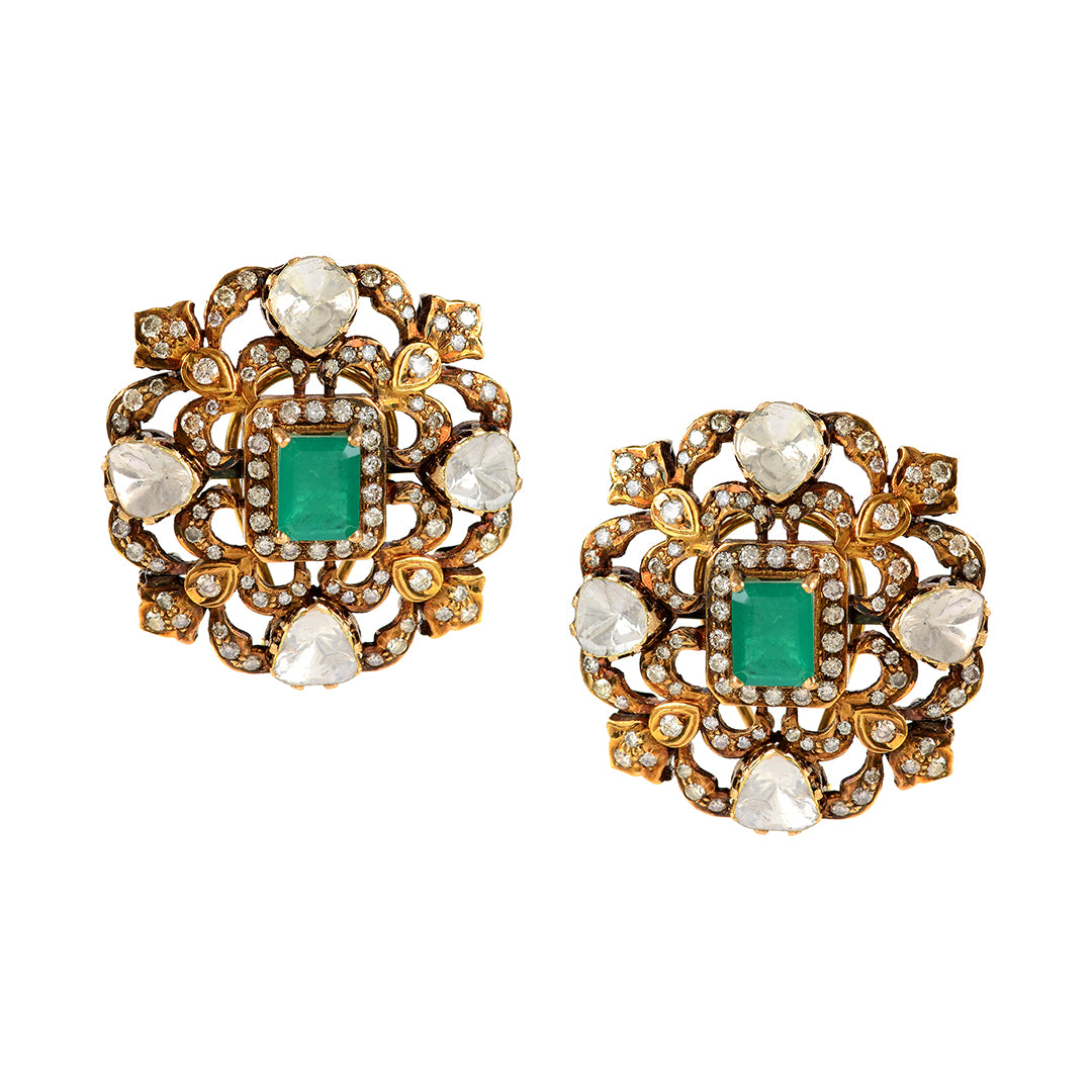 Victorian Polki Stud Earrings - Krishna Jewellers Pearls and Gems