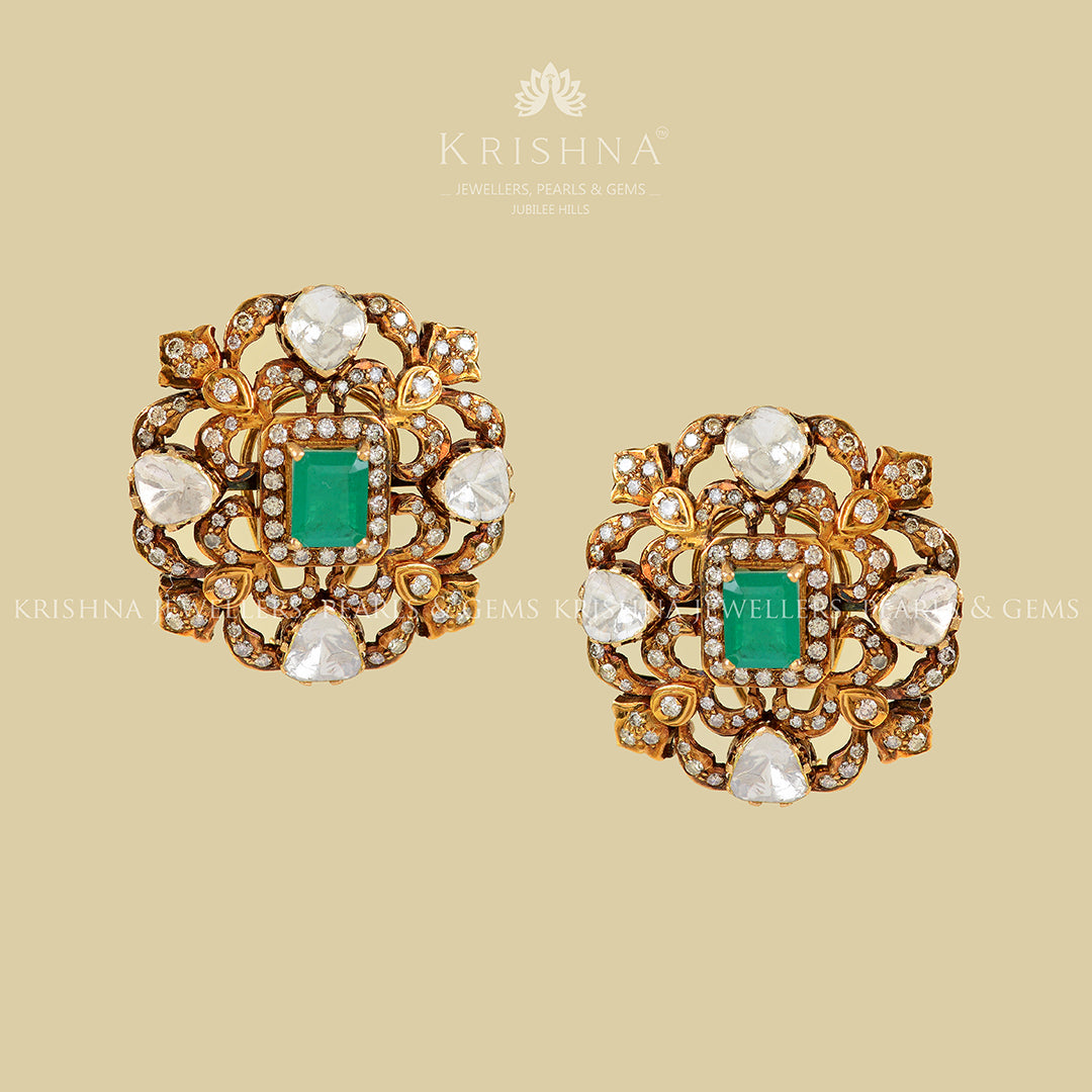 Victorian Polki Stud Earrings - Krishna Jewellers Pearls and Gems