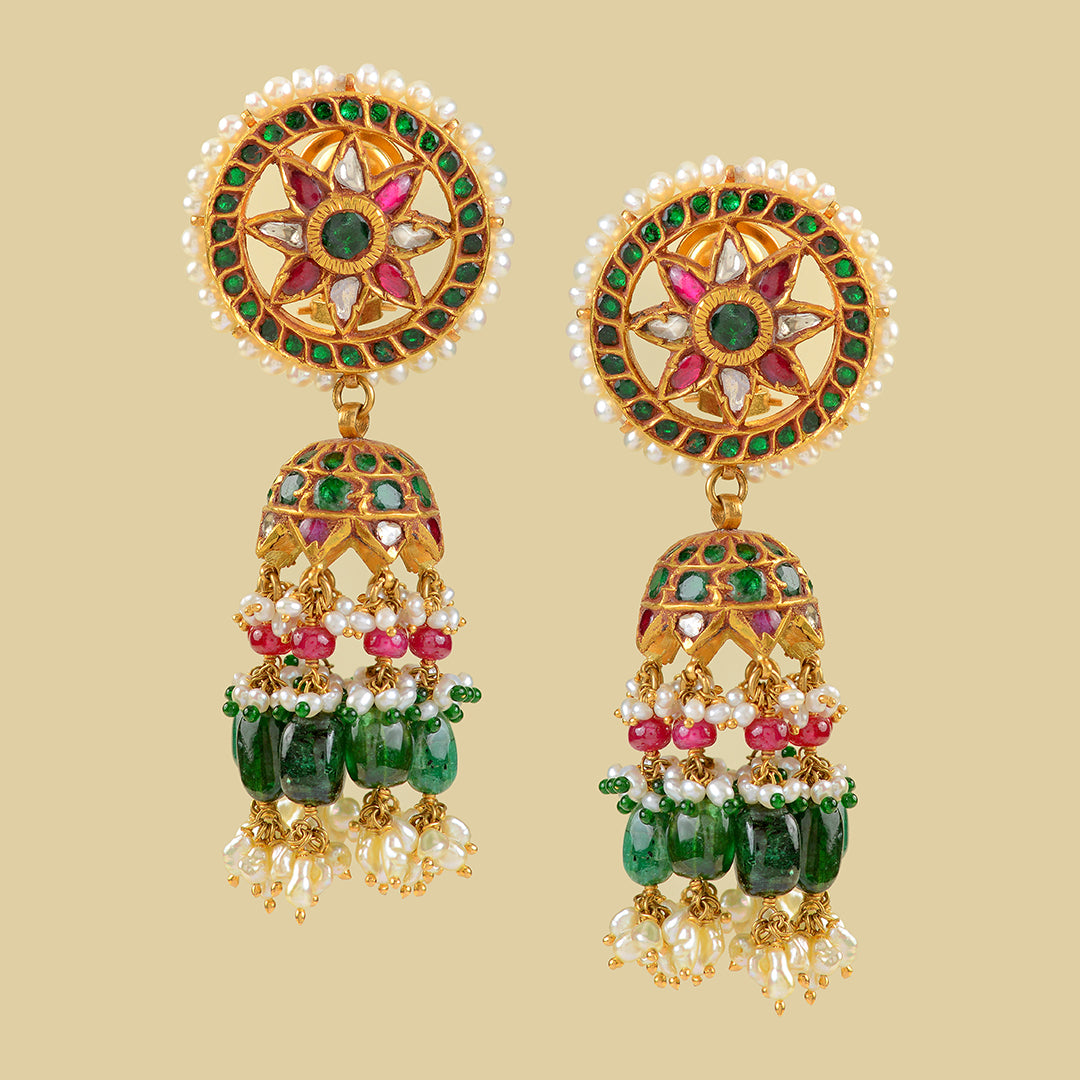 22k Gold Kundan Emeralds and Pearls - Krishna Jewellers Pearls and Gems