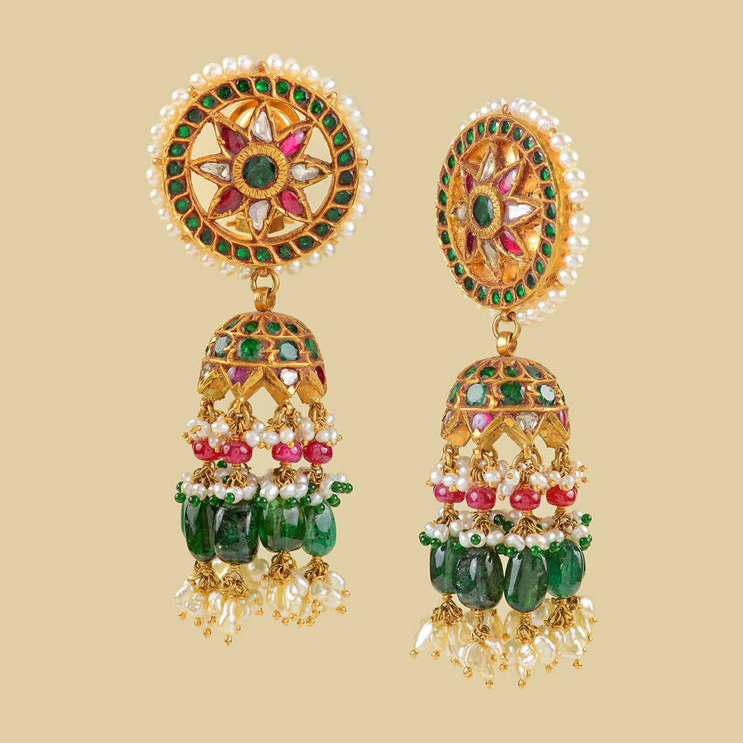 22k Gold Kundan Emeralds and Pearls - Krishna Jewellers Pearls and Gems