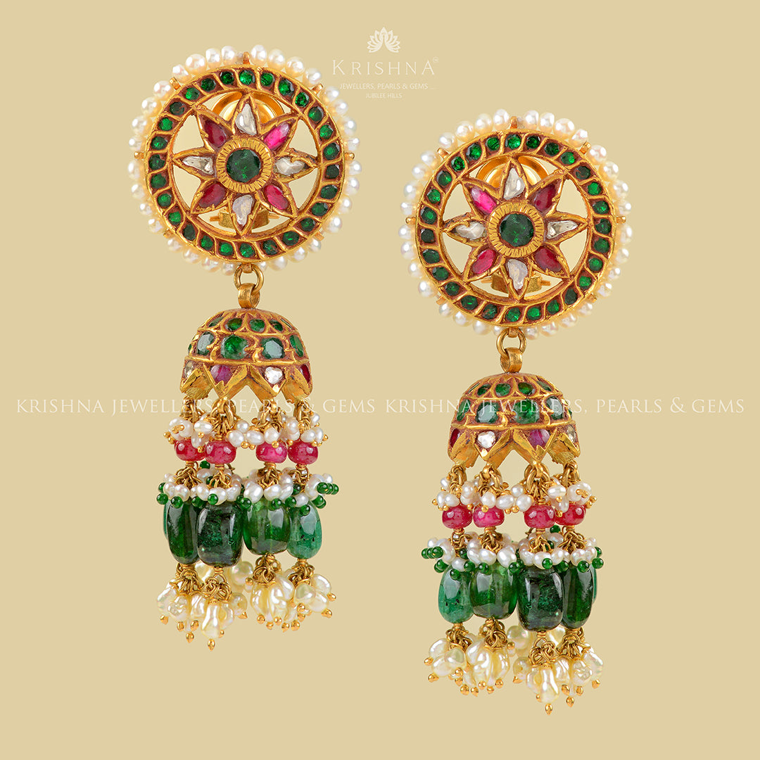 22k Gold Kundan Emeralds and Pearls - Krishna Jewellers Pearls and Gems