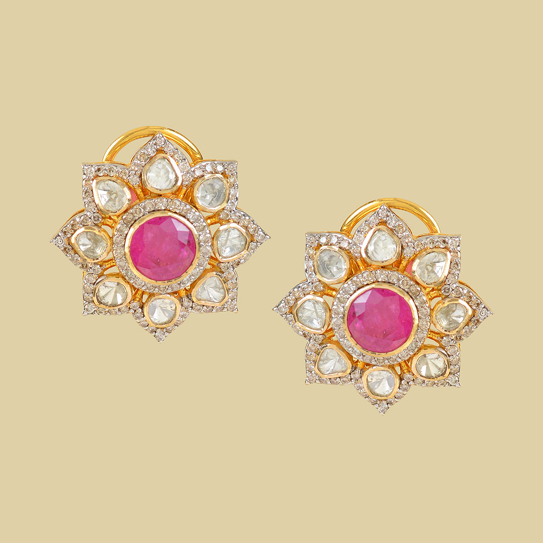 Polki Ruby Studed Earrings - Krishna Jewellers Pearls and Gems