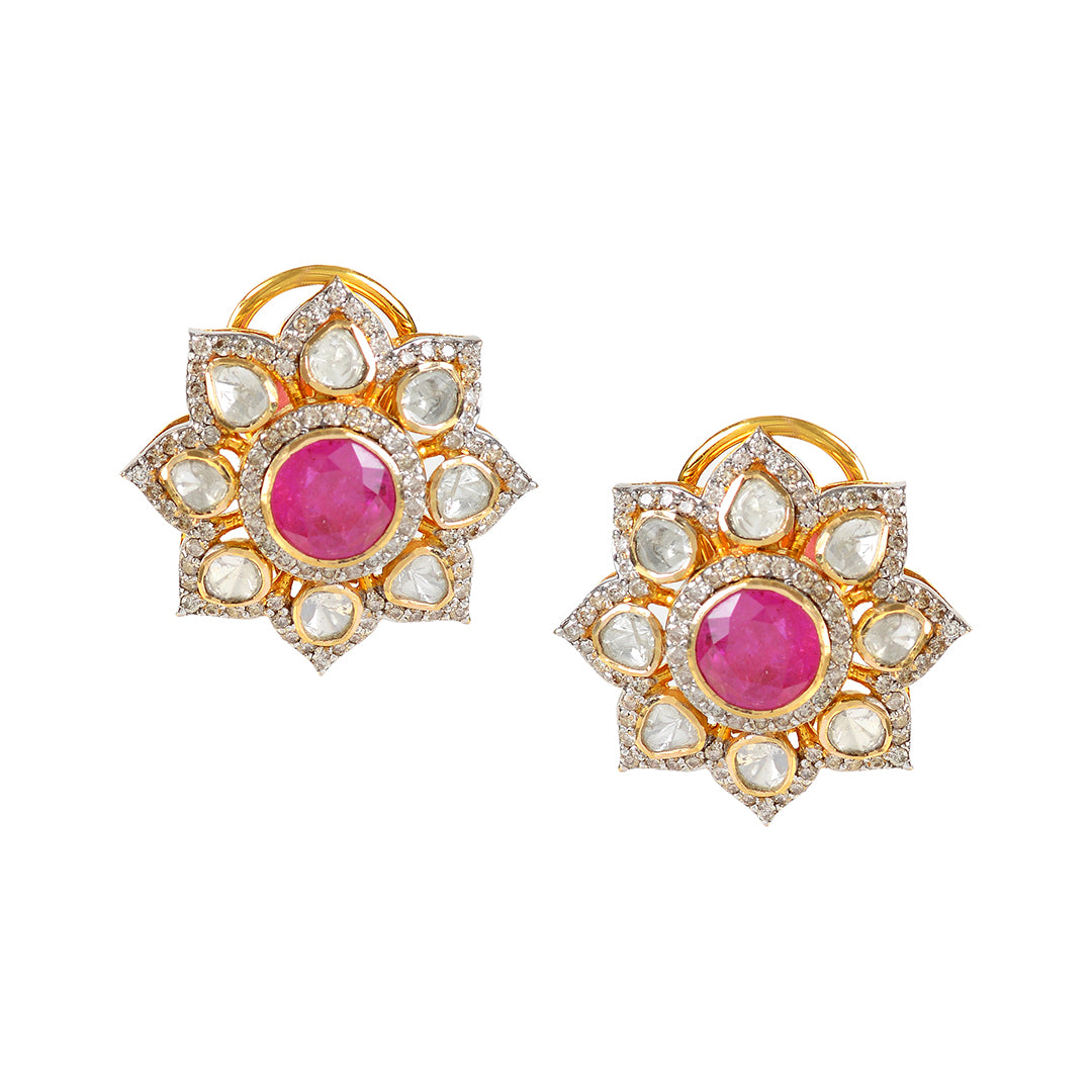 Polki Ruby Studed Earrings - Krishna Jewellers Pearls and Gems