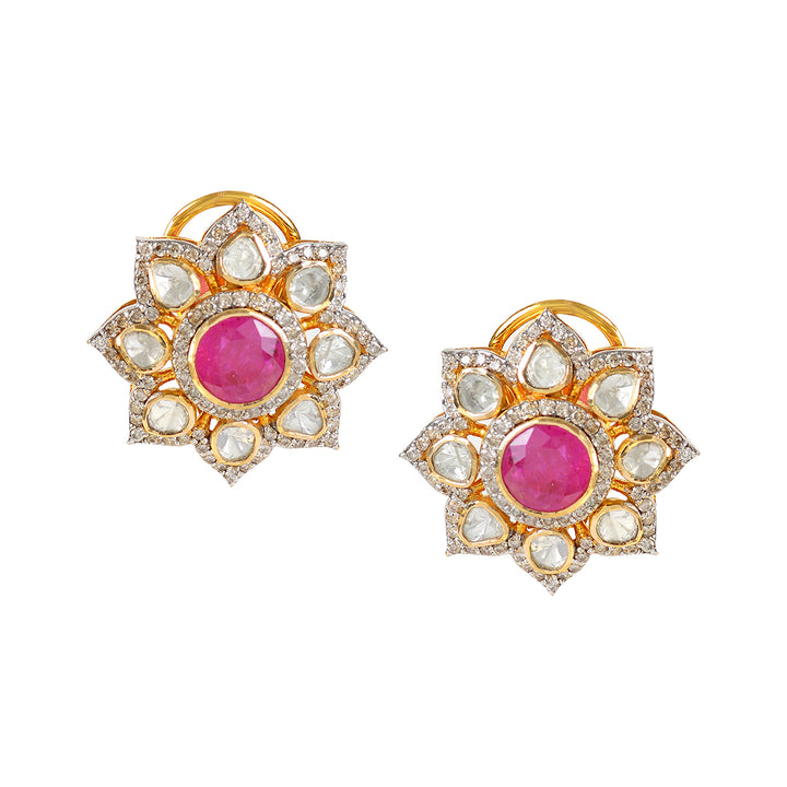 Polki Ruby Studed Earrings - Krishna Jewellers Pearls and Gems