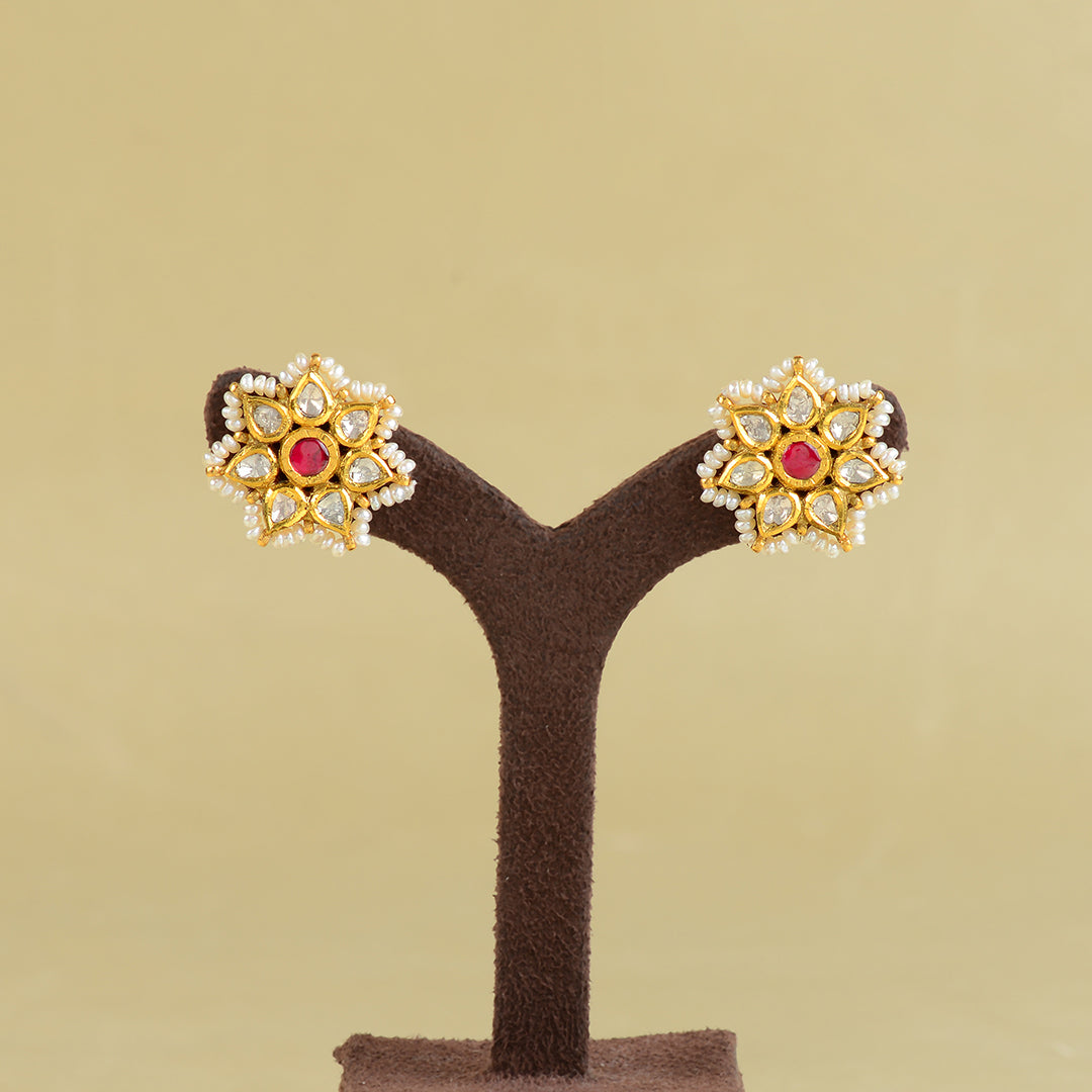 Star Shape Studed Polki Earrings - Krishna Jewellers Pearls and Gems