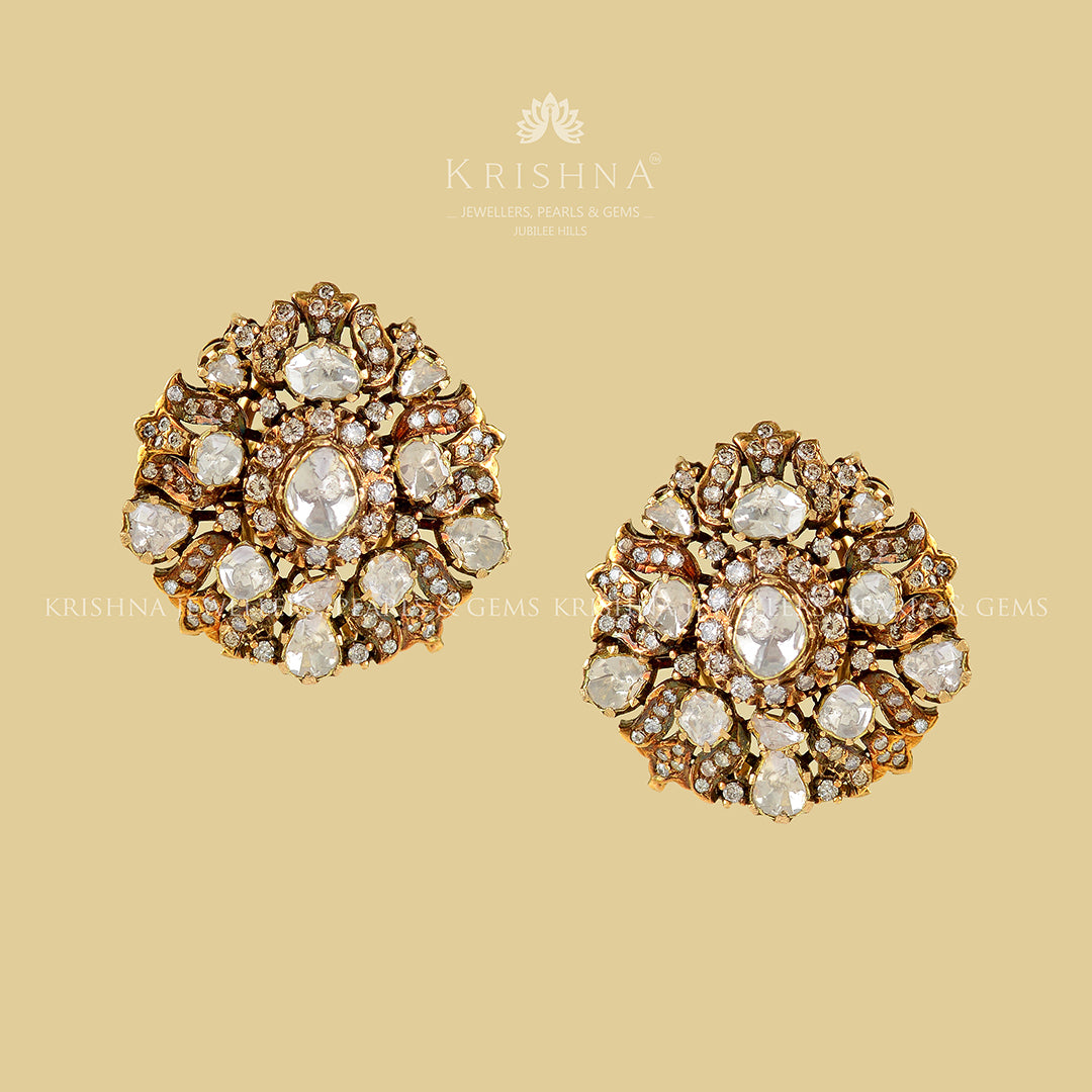 Beautiful Victorian Polki Stud Earrings - Krishna Jewellers Pearls and Gems