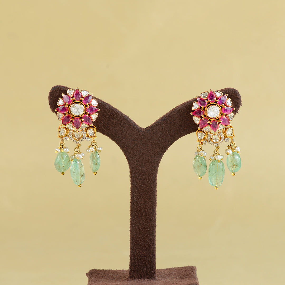 Gold Ruby Polki Earrings - Krishna Jewellers Pearls and Gems