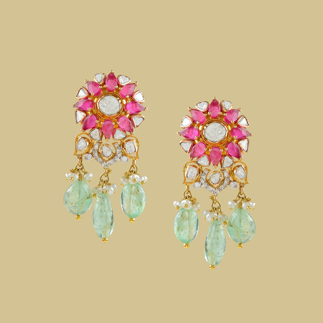 Gold Ruby Polki Earrings - Krishna Jewellers Pearls and Gems