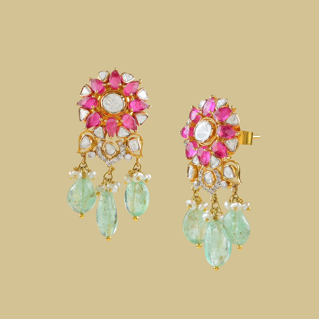 Gold Ruby Polki Earrings - Krishna Jewellers Pearls and Gems