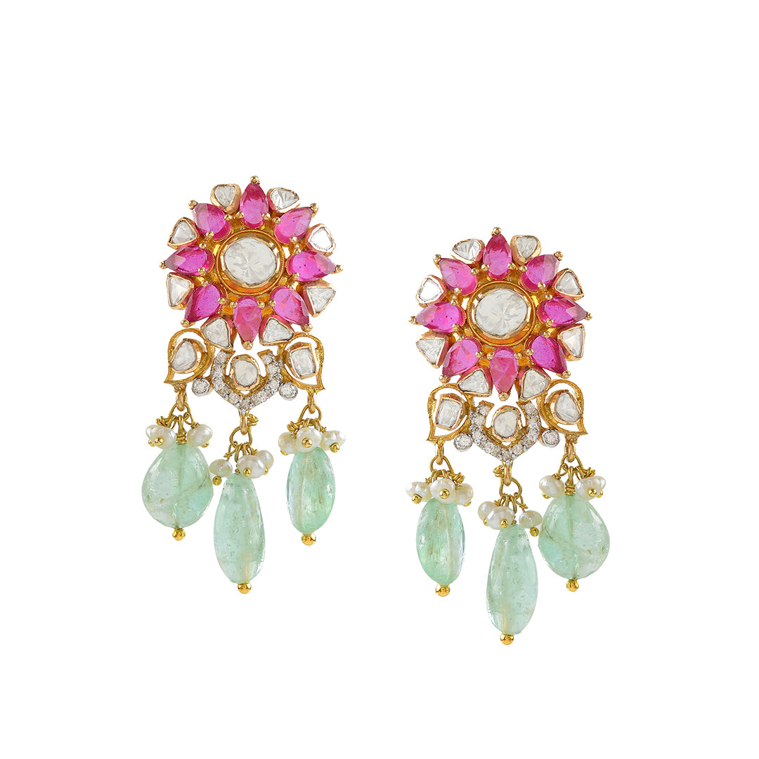 Gold Ruby Polki Earrings - Krishna Jewellers Pearls and Gems