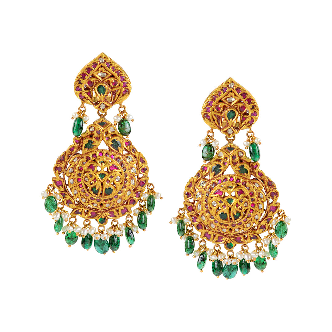 22k Gold Kundan Polki Hanging Earrings - Krishna Jewellers Pearls and Gems