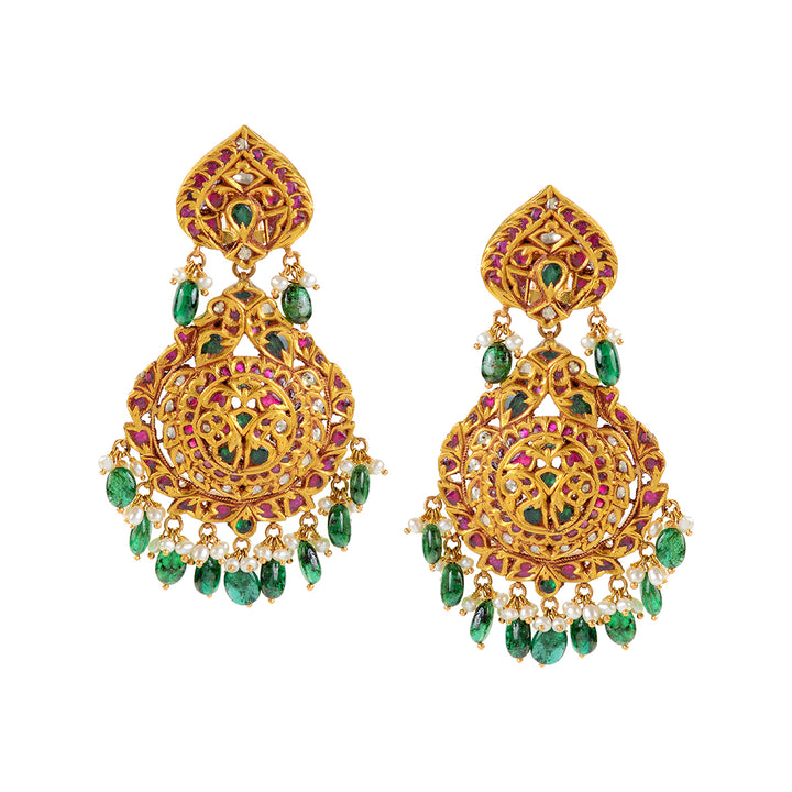 22k Gold Kundan Polki Hanging Earrings - Krishna Jewellers Pearls and Gems