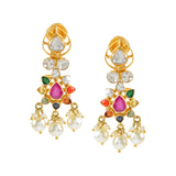 14K Gold Polki Navarthna Stones Earrings - Krishna Jewellers Pearls and Gems
